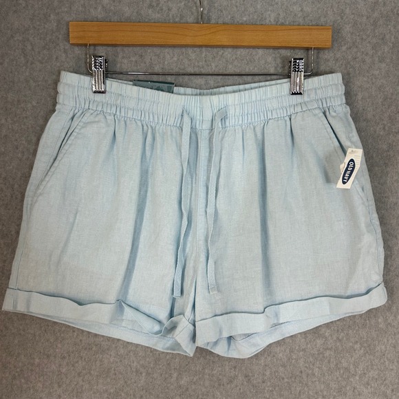 Old Navy Pants - Old‎ Navy Linen Blend Drawstring Shorts Light Blue Mid Rise Womens Sz Medium NWT